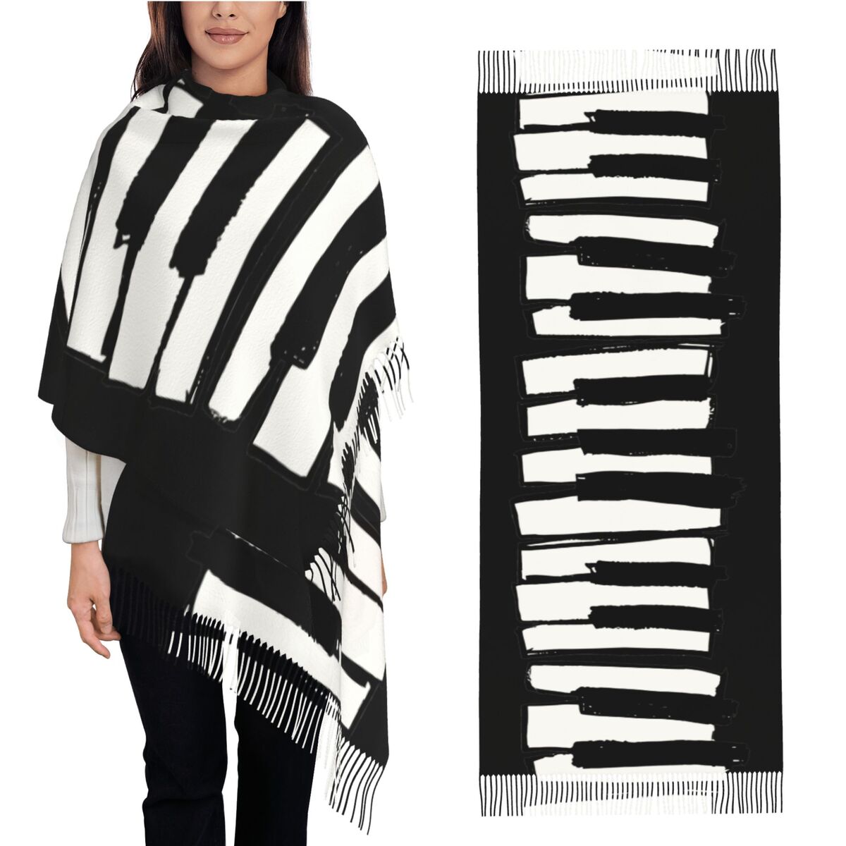 Pashmina Wrap Large - ミニマルなピアノキー柄スカーフ レディース用 暖かい冬用パシュミナショールとラップ 音楽 大きなショールスカーフ 女性用