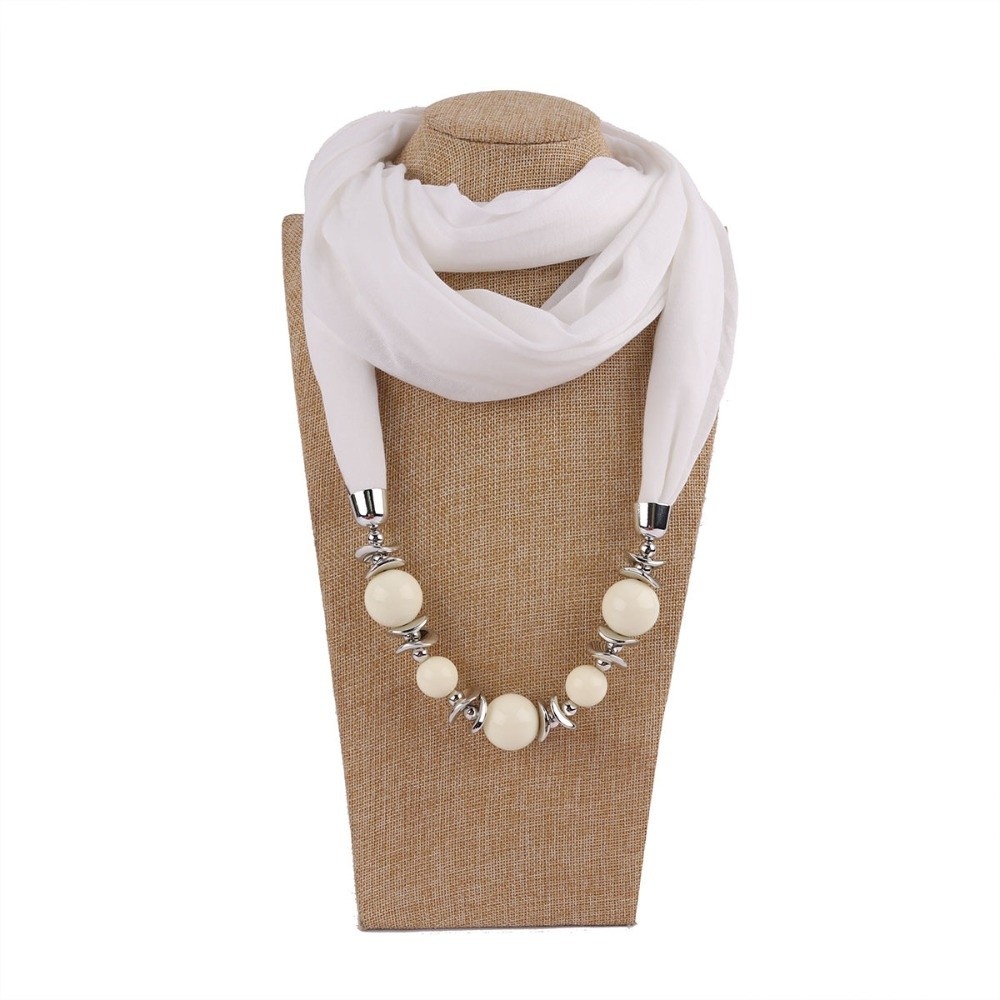 Infinity Scarf Knit - 新しいシフォンスカーフネックレス、ビーズ付きエスニックスタイルインフィニティスカーフ、無地ヴィンテージスタイルペンダントスカーフ、女性用ファッションアクセサリー