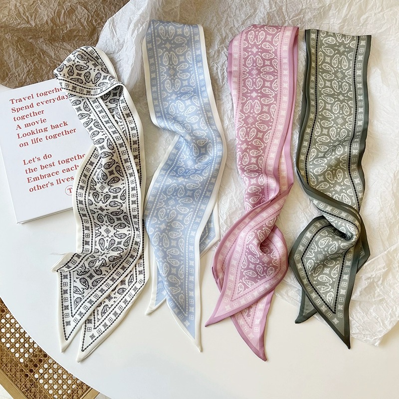 Ascot Neck Scarf - セットシリーズシルクサテンスカーフ女性布ヘアバンド頭飾りアクセサリー女性スカーフリボンネクタイバッグハンドル/4 個