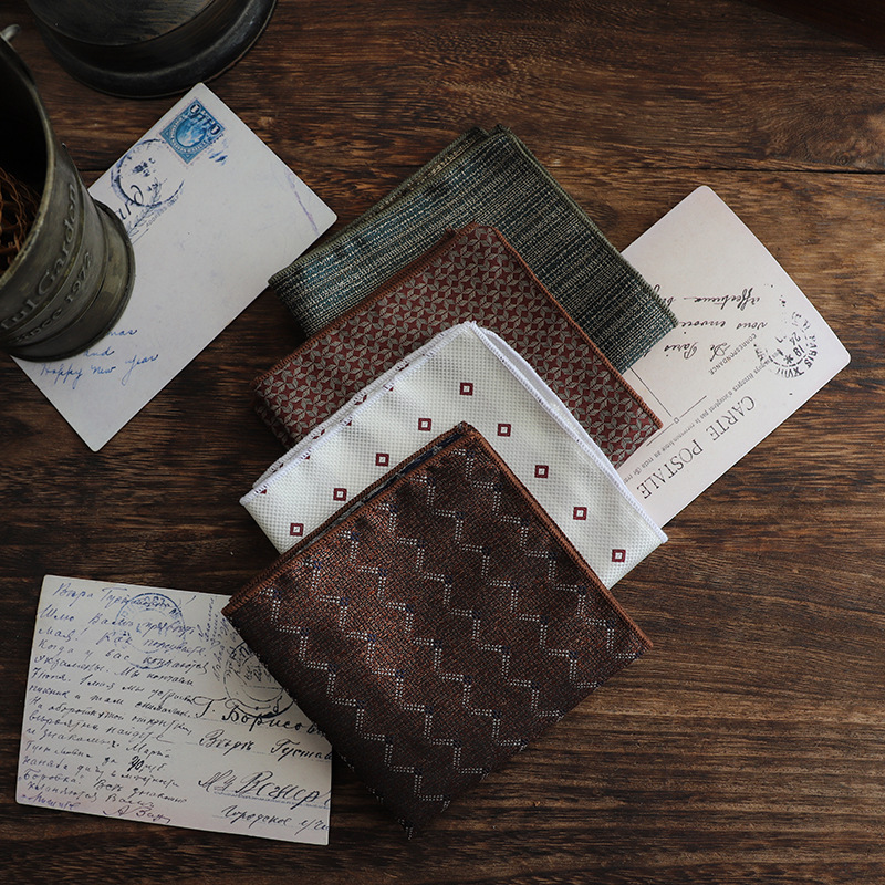 Pocket Square Set - 23 センチメートル新高級春メンズポケットチーフペイズリー落書きブラウンカラーハンカチタキシードスーツアクセサリースクエアスカーフネクタイ