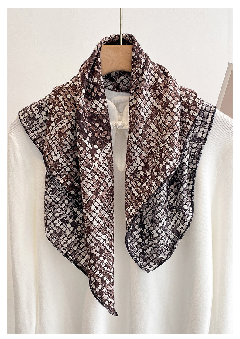 Muffler Men Wool - 70% ウール 30% シルクスカーフ女性のための春ヴィンテージコーヒーチェック柄スクエアスカーフレディースマフラーネックウォーマー男性アクセサリー