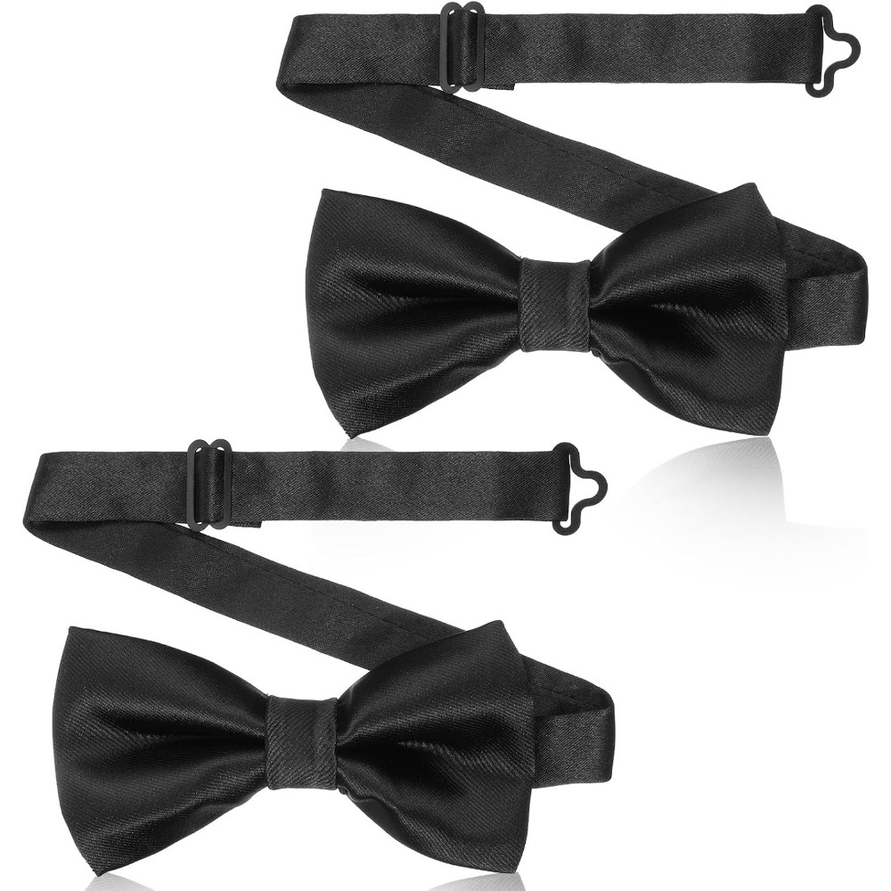 Bow Tie Pre Tied - 2ピースブラック蝶ネクタイ、男性用プレタイド調節可能な蝶ネクタイ、結婚式やパーティー用のエレガントなフォーマルネックウェア