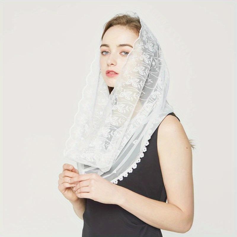 Infinity Scarf Knit - 女性用チャペルベール、レディースマンティーラ、インフィニティベール、ラテンミサ用ソフト刺繍レースヘッドカバー、花嫁用スカーフ