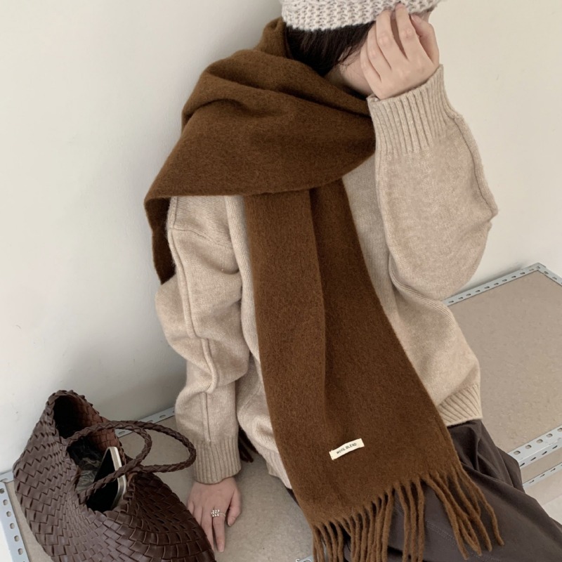 Muffler Men Wool - 韓国版シックなソリッドタッセルスカーフ女性男性冬ミニマリスト多用途暖かいマフラー カップルウールブレンドスカーフ女性男性