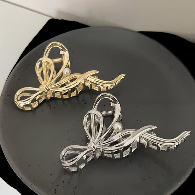 Tie Clip Silver - 新しい女性用エレガントなゴールドシルバー中空幾何学模様メタルヘアクローヴィンテージヘアクリップヘッドバンドヘアピンファッションガールズヘアアクセサリー