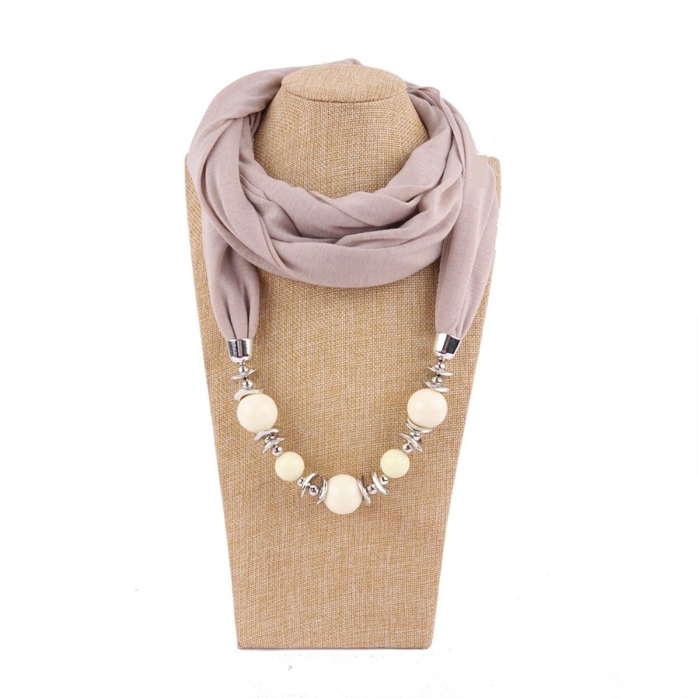 Infinity Scarf Knit - 新しいシフォンスカーフネックレス、ビーズ付き無地インフィニティスカーフ、エスニックスタイルヴィンテージスタイルネックウェアジュエリーギフト