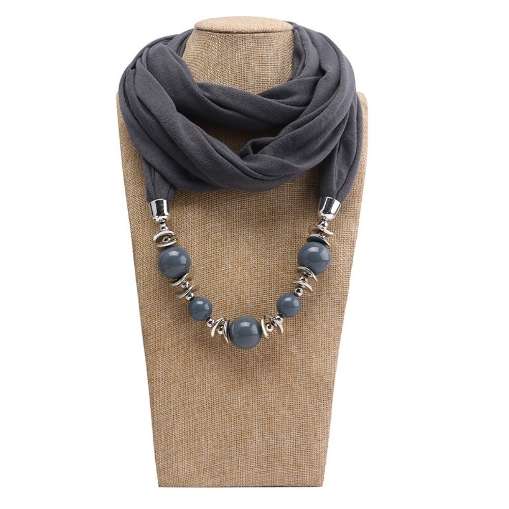 Infinity Scarf Knit - シフォンスカーフネックレス ビーズ付きエスニックスタイルペンダントスカーフ ヴィンテージスタイル無地インフィニティスカーフ レディースファッションアクセサリー