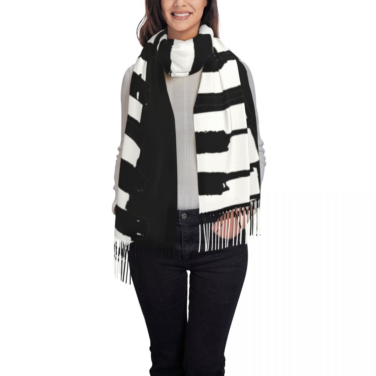 ミニマルなピアノキー柄スカーフ レディース用 暖かい冬用パシ - Pashmina Wrap Large のレビューと価格