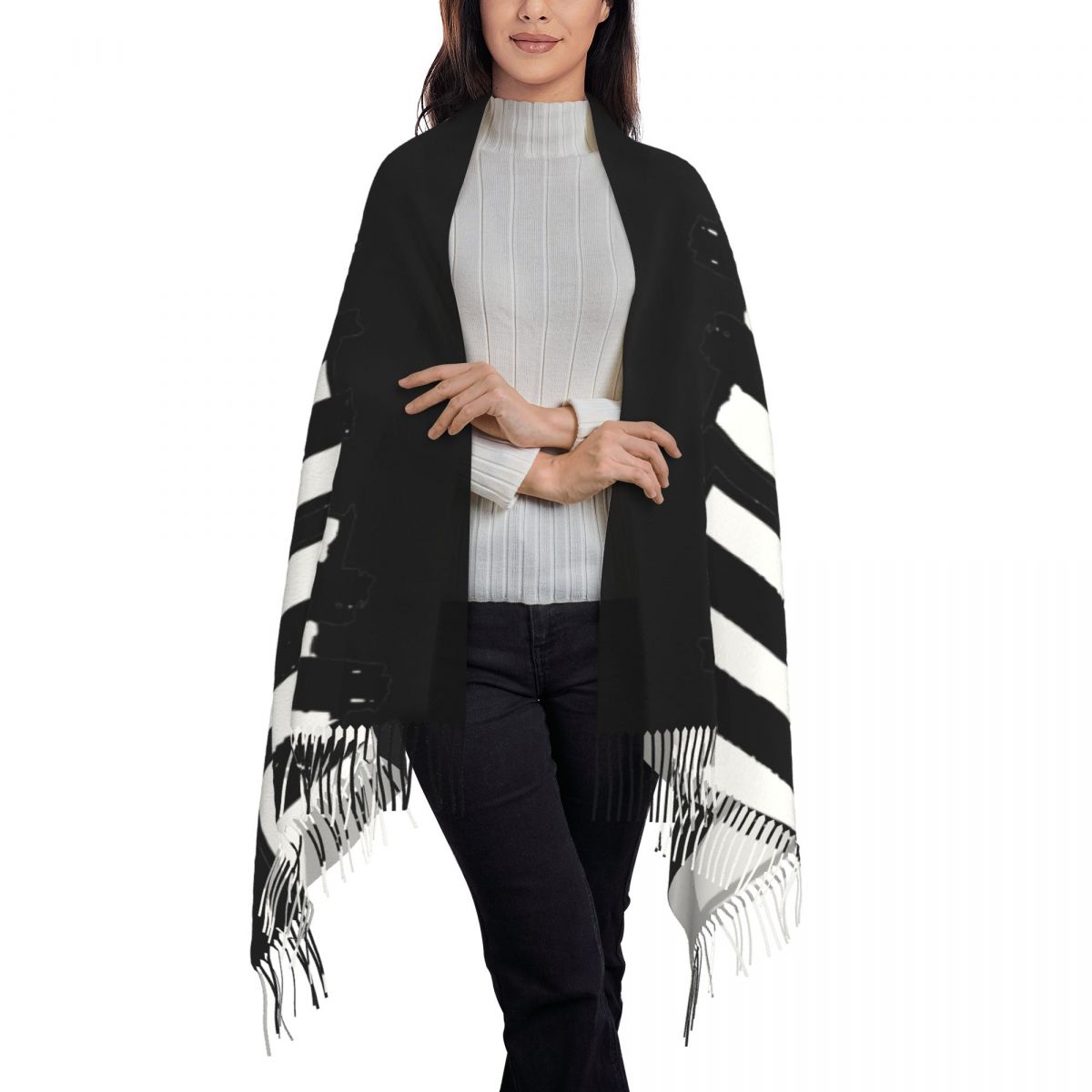 ミニマルなピアノキー柄スカーフ レディース用 暖かい冬用パシ - Pashmina Wrap Large のレビューと価格