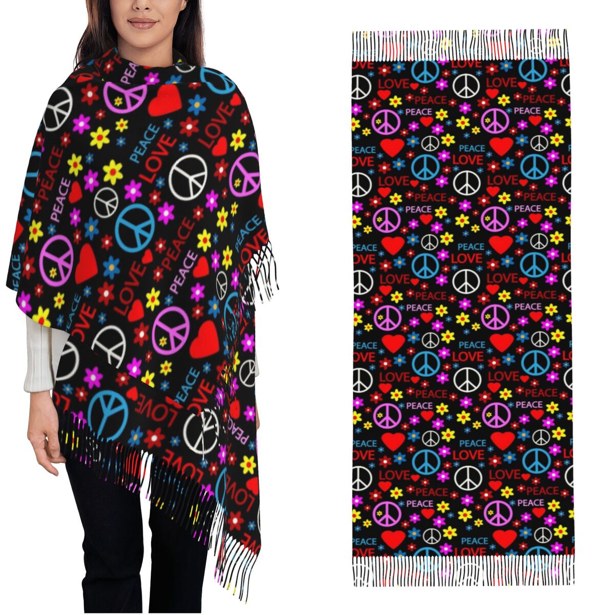 Peace Foral Love Pattern スカーフ  - Pashmina Wrap Large のレビューと価格