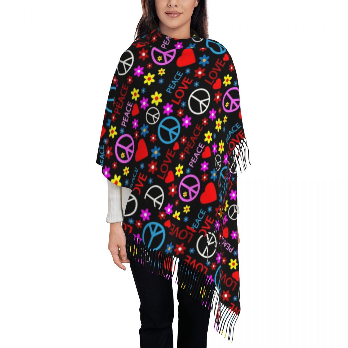 Peace Foral Love Pattern スカーフ  - Pashmina Wrap Large のレビューと価格