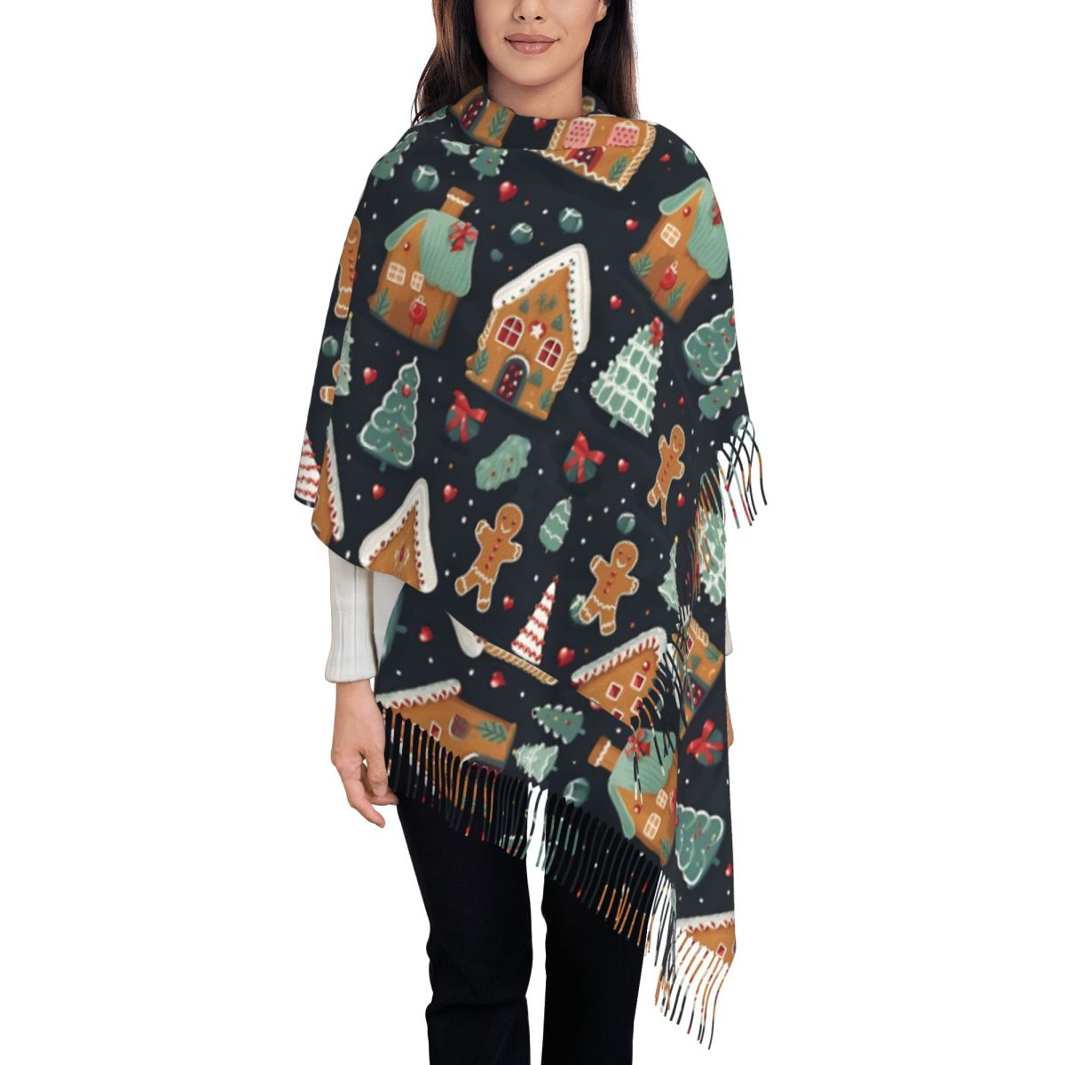 クリスマスの喜び - 女性用の幻想的なジンジャーブレッド柄と - Pashmina Wrap Large のレビューと価格