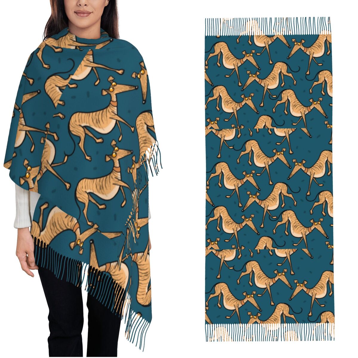 グレイハウンド ウィペット ラーチャー 犬柄ショール レディ - Pashmina Wrap Large のレビューと価格