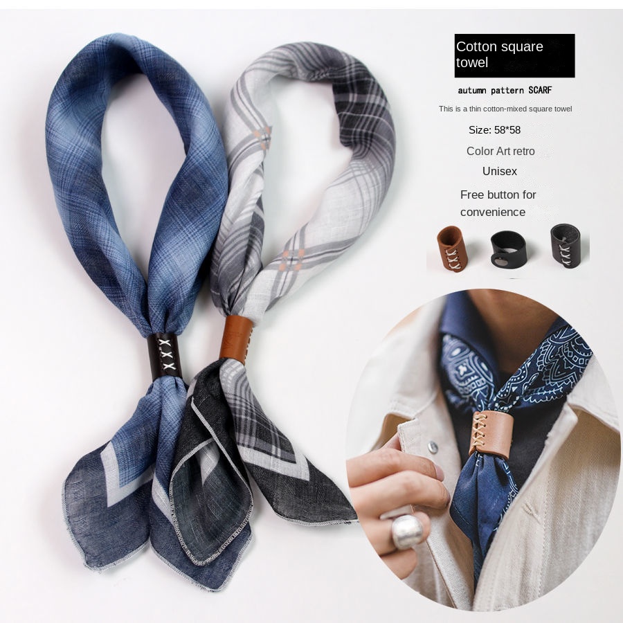 メンズスクエアスカーフ,ボタン付きコットンとリネンのスカーフ - Ascot Neck Scarf のレビューと価格