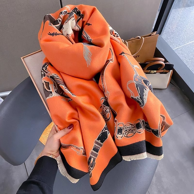 レトロライダー馬模造カシミヤスカーフユニセックス両面厚みのあ - Muffler Men Wool のレビューと価格