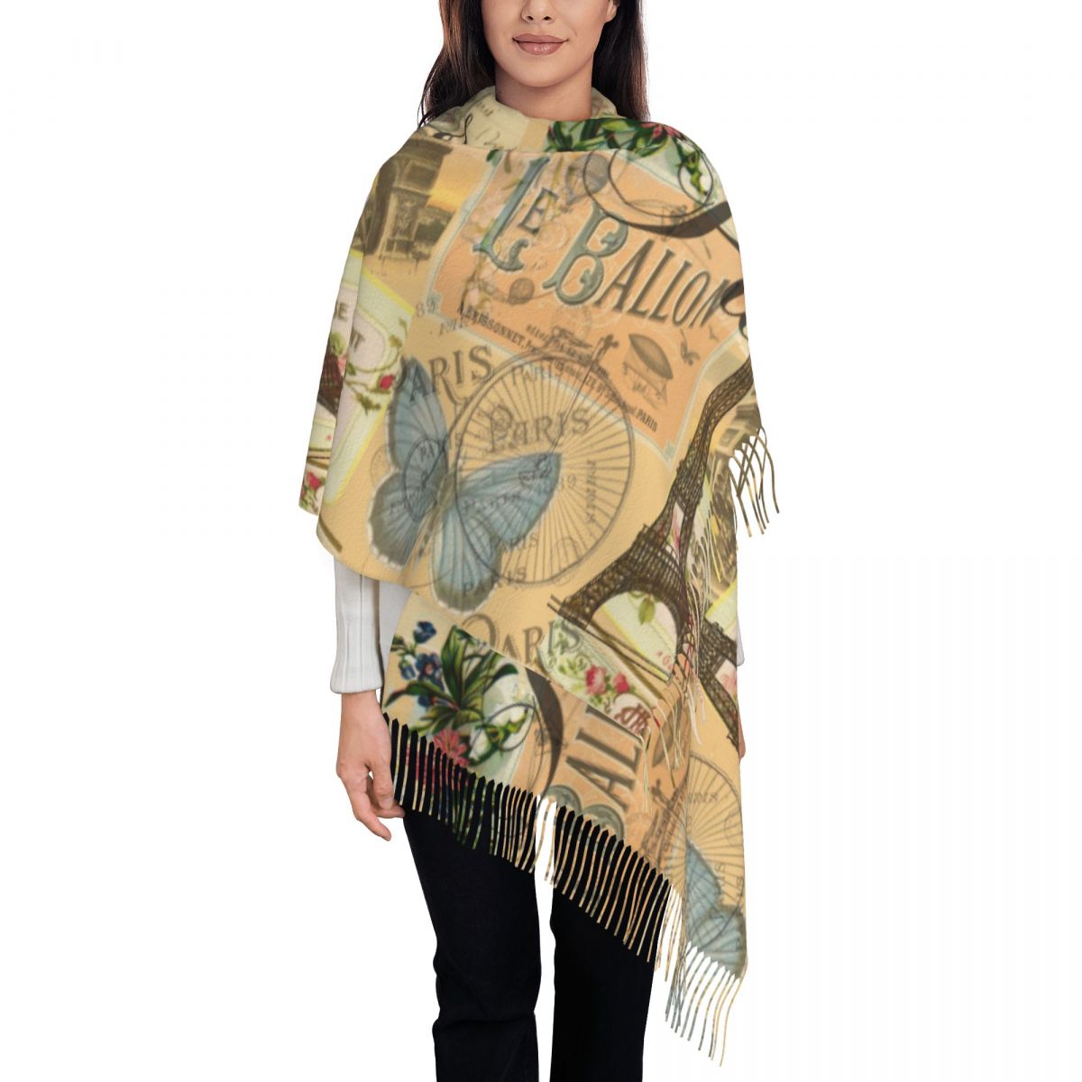 ショールラップ女性冬大判ロングスカーフヴィンテージフレンチパ - Pashmina Wrap Large のレビューと価格
