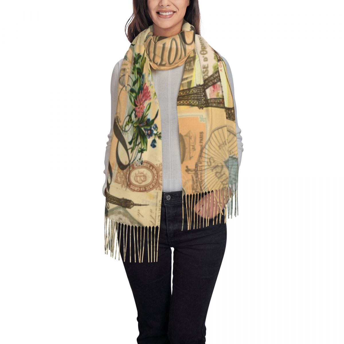 ショールラップ女性冬大判ロングスカーフヴィンテージフレンチパ - Pashmina Wrap Large のレビューと価格