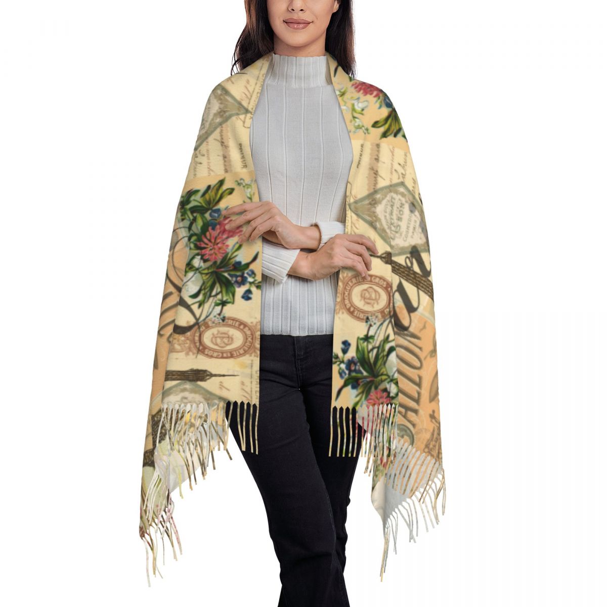 ショールラップ女性冬大判ロングスカーフヴィンテージフレンチパ - Pashmina Wrap Large のレビューと価格