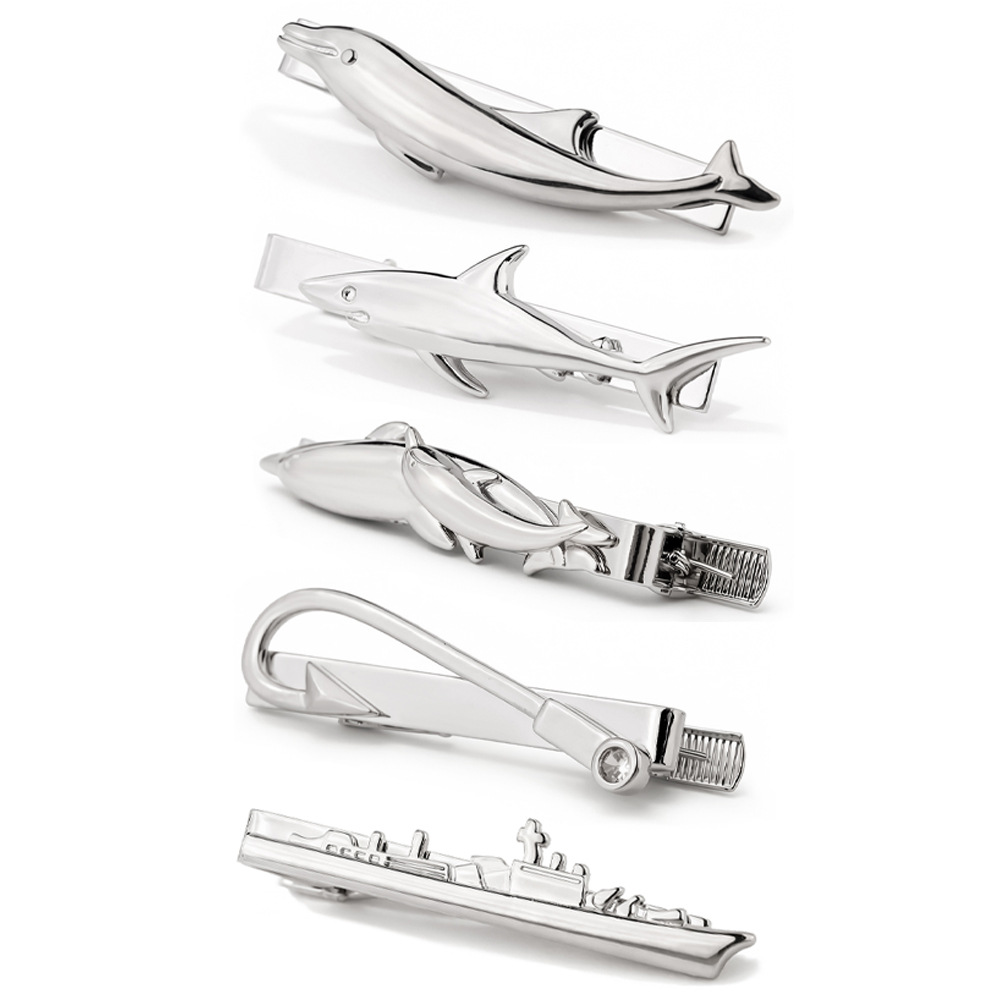 クリエイティブな海洋動物タイクリップ メンズ シルバー サメ - Tie Clip Silver のレビューと価格