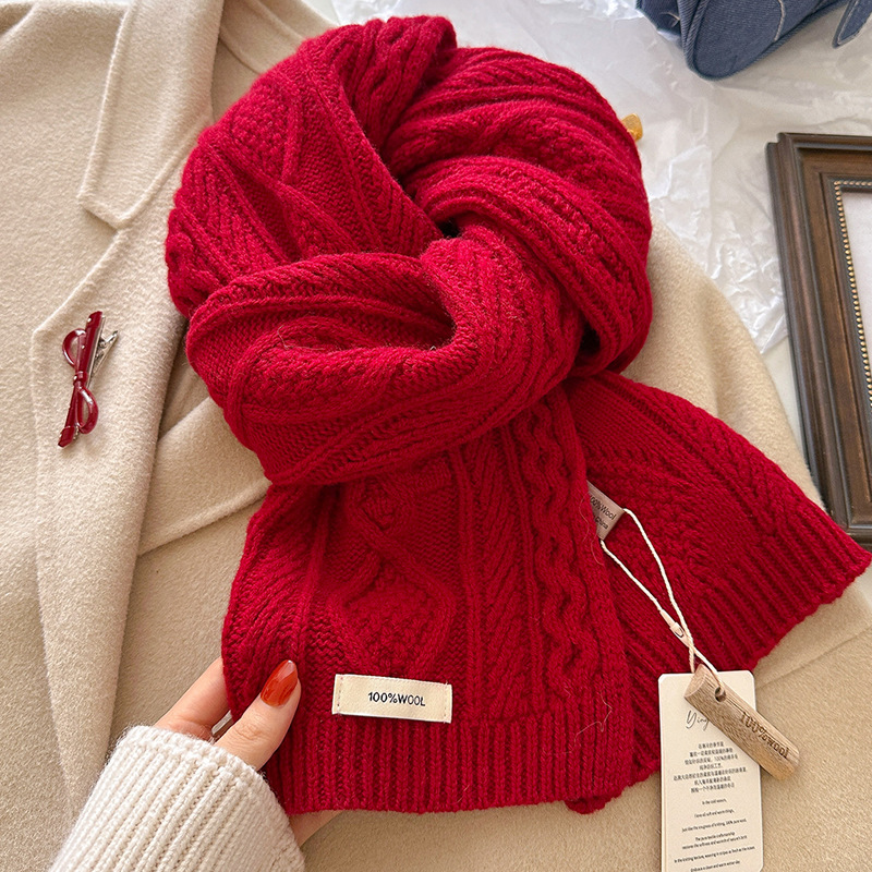 高級 100% ウールスカーフ女性メンズ厚いケーブルニットラ - Muffler Men Wool のレビューと価格