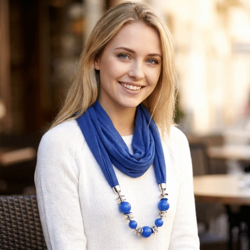 ファッションシフォンスカーフネックレス、無地ビーズ付きインフ - Infinity Scarf Knit のレビューと価格